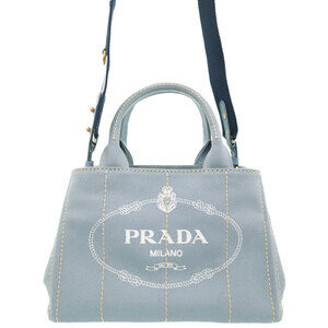 Prada Canapa Tote Denim canvas handbag top handles 2way Blue
